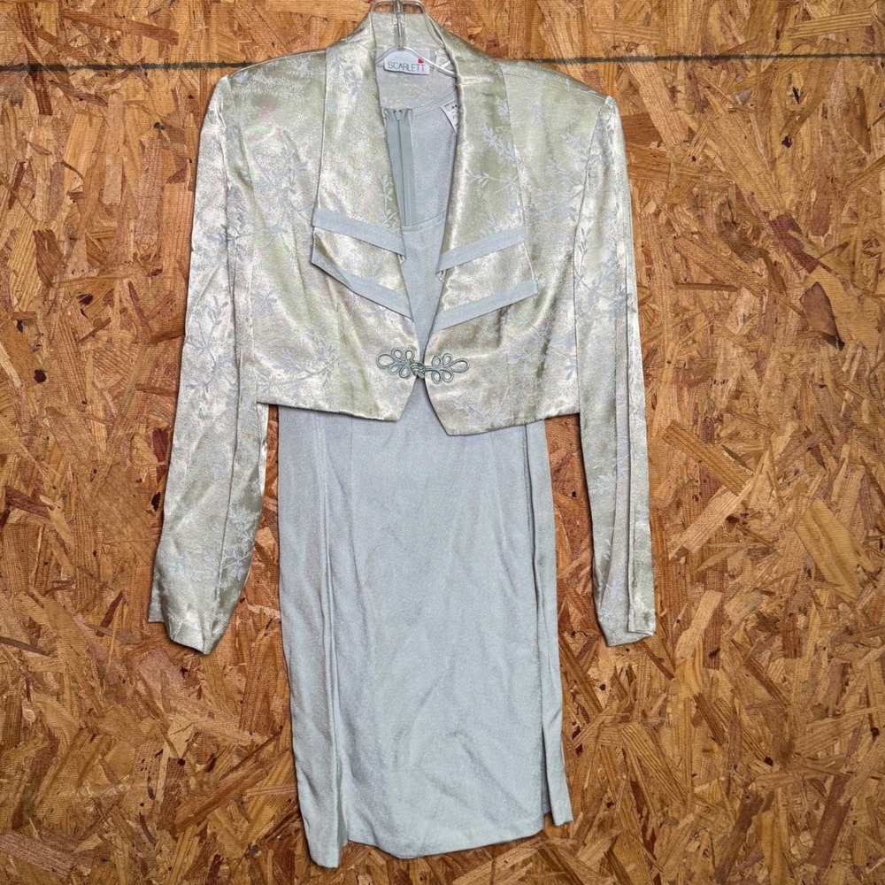 VTG Scarlett Dress & Crop Blazer Set Elegant Floral Classy Wedding Guest 3/4 S